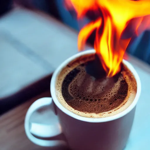 Prompt: cardboard coffee cup on fire