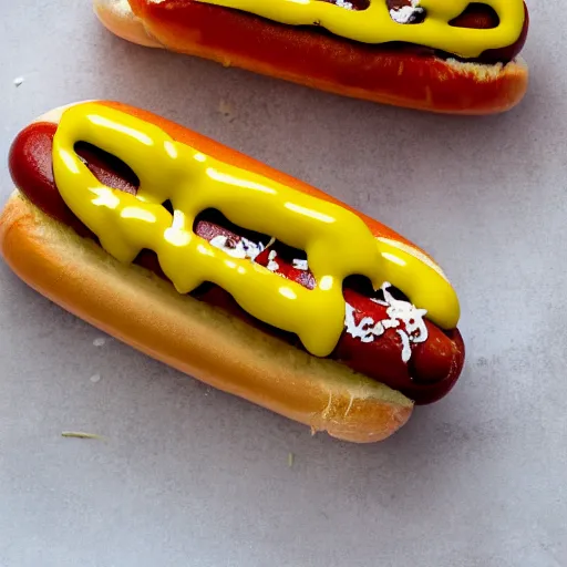 Image similar to a hotdog with just mustard and garnish on it