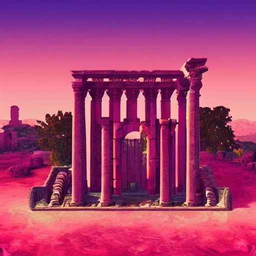 Prompt: ancient roman structure, epic retrowave art, trending on art station