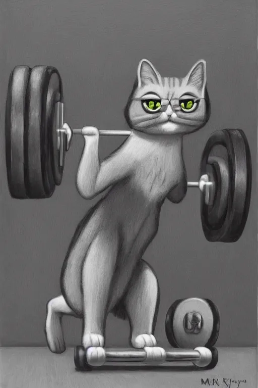 Image similar to anthro cat working out in the gym, an ultrafine detailed painting by mark ryden, trending on deviantart, pop surrealism, whimsical, lowbrow, grotesque