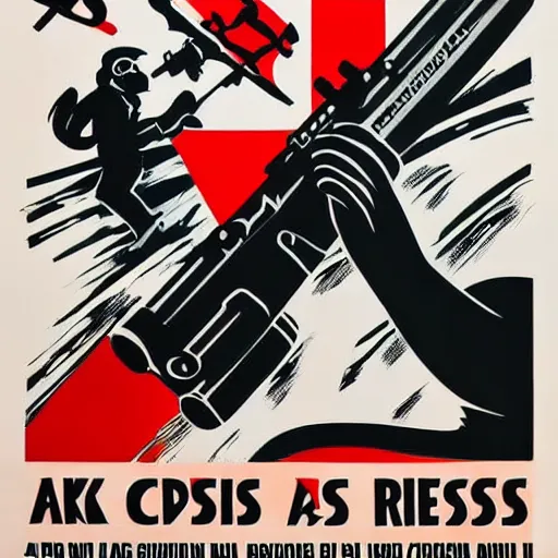 Image similar to a URSS propaganda poster from : a black cat with an AK47 , red and white, This 4K HD image is Trending on Artstation, featured on Behance, well-rendered, extra crisp