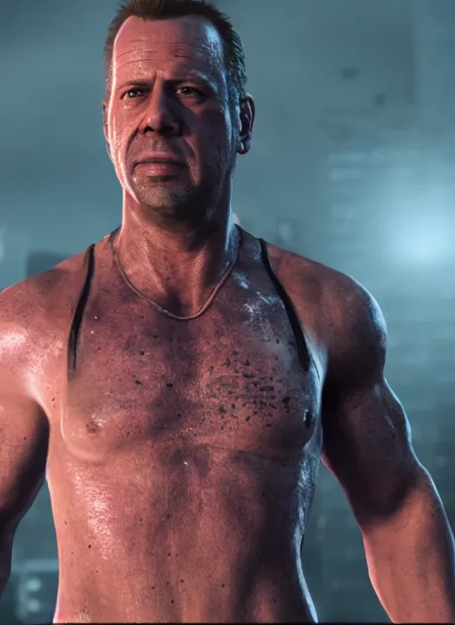 Prompt: film still of Markus Kruber as John McClane in Die Hard, 4k