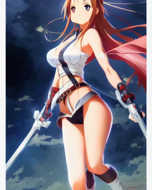 Image similar to photo of asuna from sao, asuna by a - 1 pictures, by greg rutkowski, gil elvgren, earl moran, enoch bolles, glossy skin, pearlescent, anime, maxim magazine,