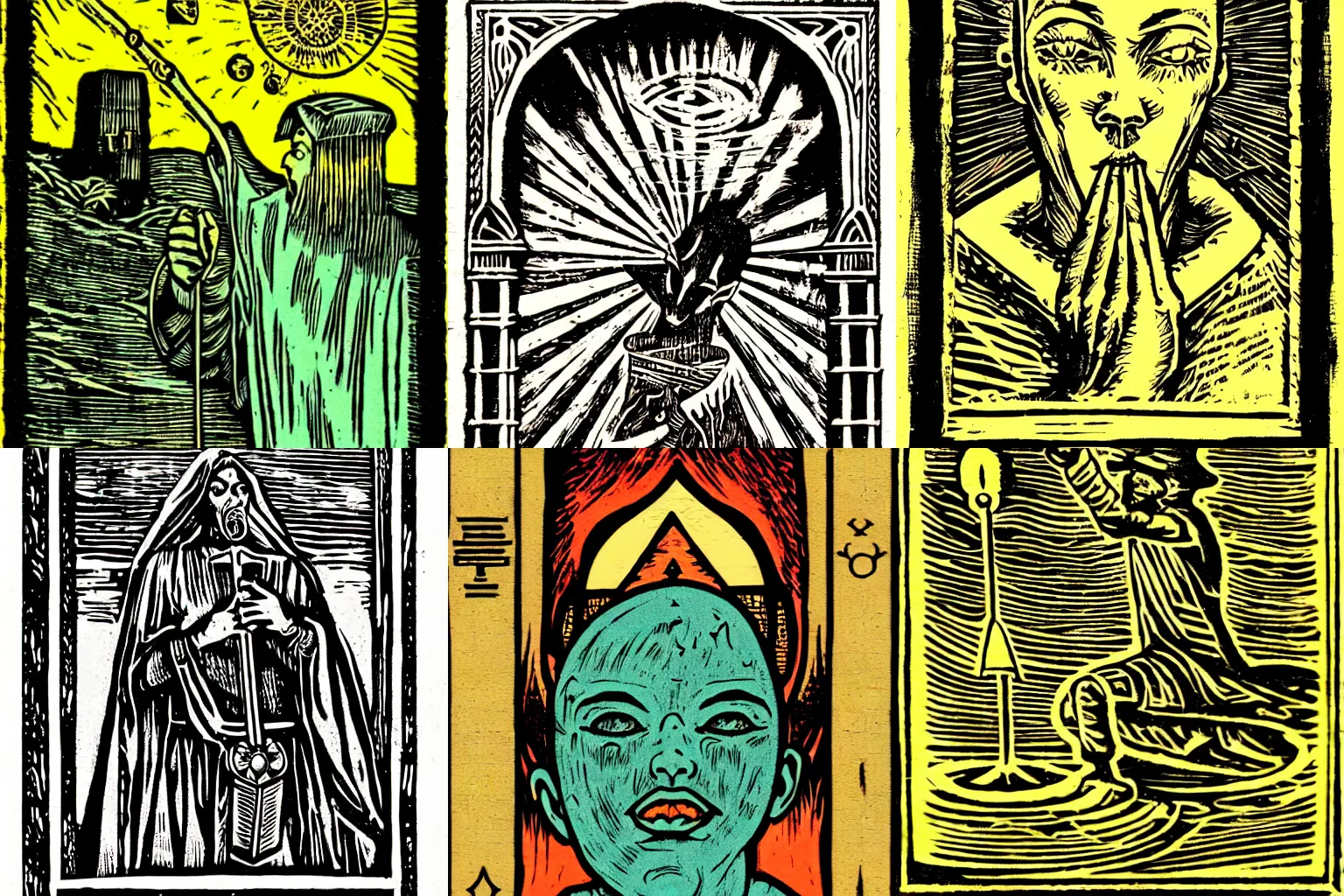 Prompt: let my mouth be ever fresh with praise, woodcut art, cybertron, tarot card, symbolism