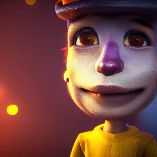 Prompt: closeup portrait of bookmaker sly cunning pixar style animation 3d extremely gloomy lighting, shining light and shadow, atmospheric, cinematic, unreal Engine, 8K