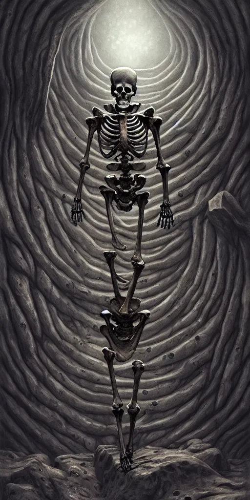 Image similar to a human skeleton slowly transforming into a book, matte oil painting and d & d art, eldritch, pages, spiral, cosmic, award - winning, extremely detailed, sharp focus, 4 k