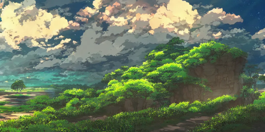 Prompt: beautiful landscape, grime!!!!! art style, anime art style, studio ghibli, 4 k, 8 k