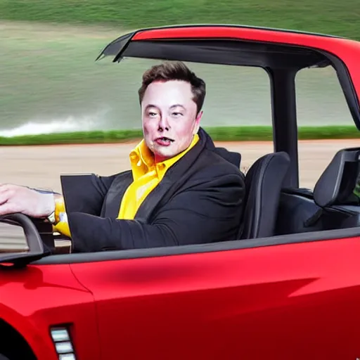 Prompt: award winning photograph, elon musk driving a john deere