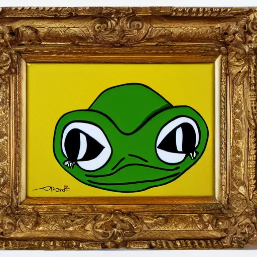 Image similar to depressed pepe the frog, oil painting, baroque style, high quality, 4 k