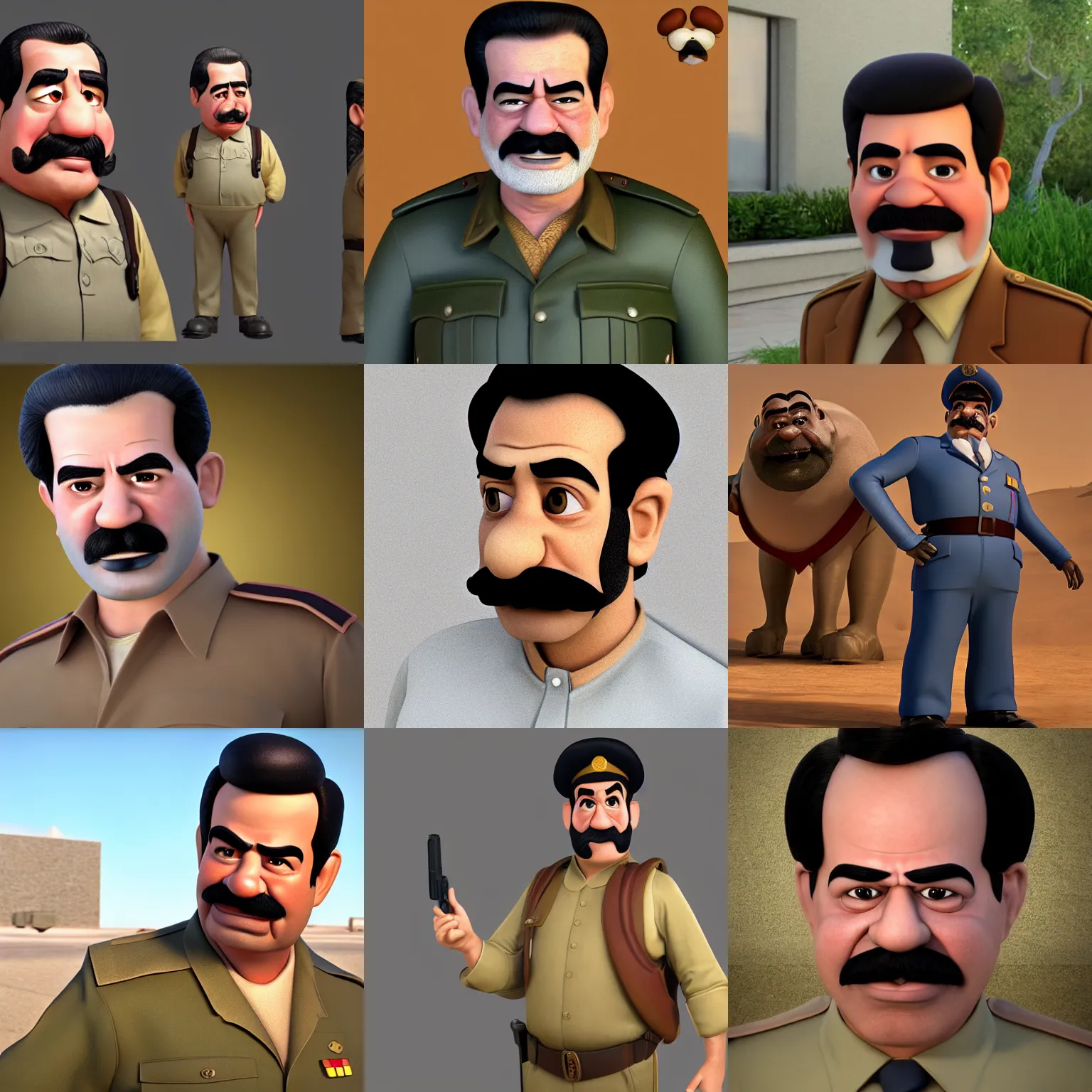 Prompt: saddam hussein as a pixar disney character from up ( 2 0 0 9 ), unreal engine, octane render, 3 d render, photorealistic