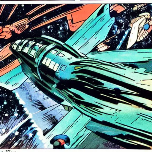 Image similar to a huge spaceship fighting aliens by frank miller.