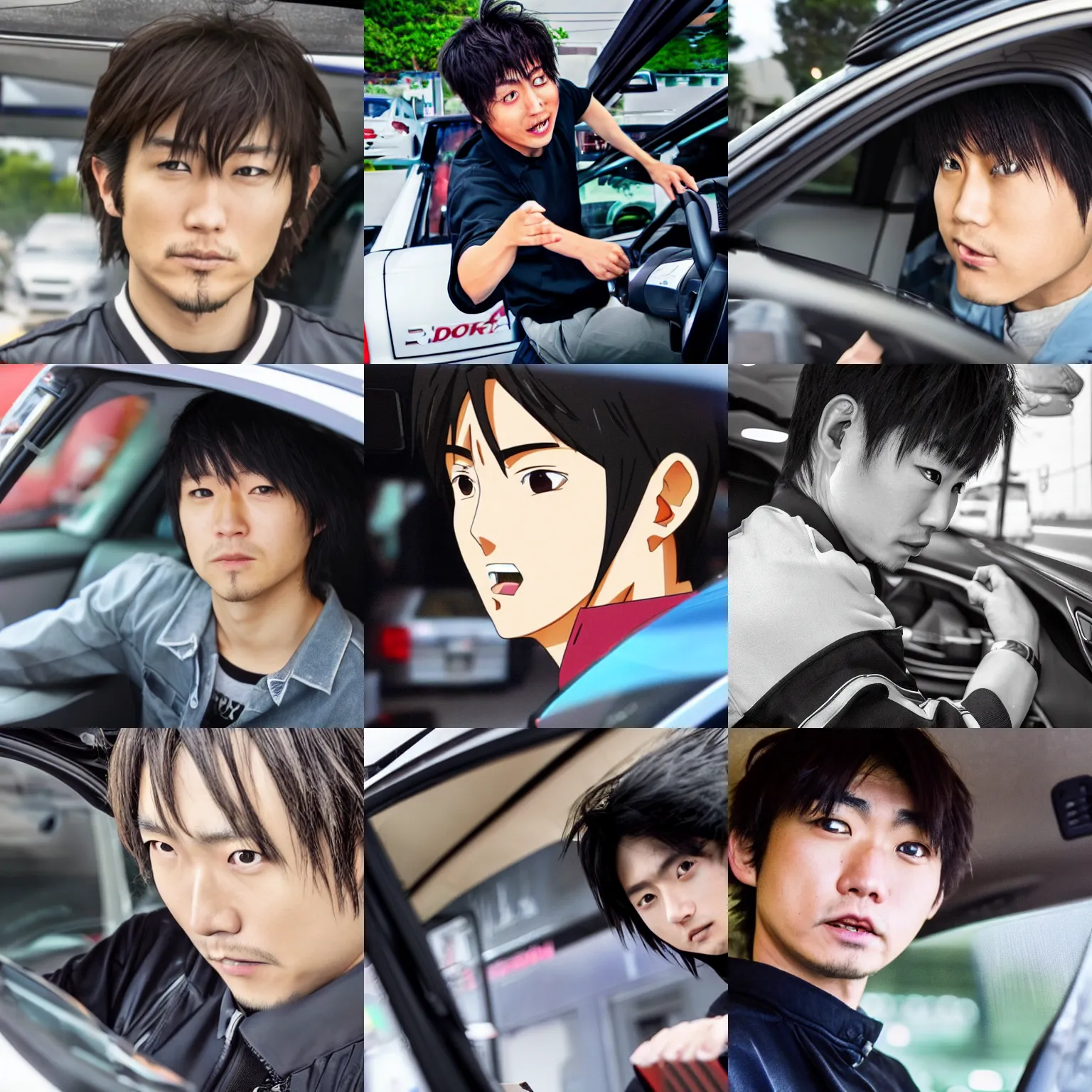 Prompt: close up photo ryosuke takahashi getting food at a drive - through, initial d anime, initial d anime 1 0 8 0 p, initial d stage 3, detailed anime face