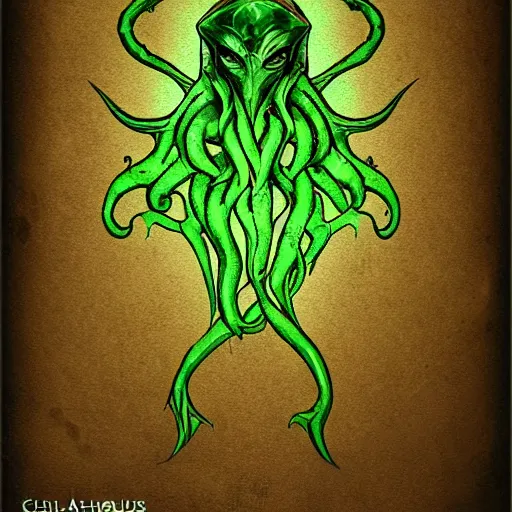 Prompt: the cthulhu hammer, mystical greenish mist, lovecraftian features, fantasy item concept art, digital art by chris achilleos, detailed, sharp lighting, rpg rulebook illustration