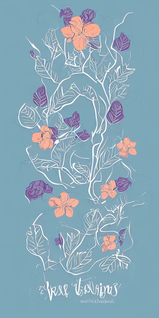 Prompt: shirt design, vector style, a prune flower blowing in the mountains, fresh modern look, made with photoshop