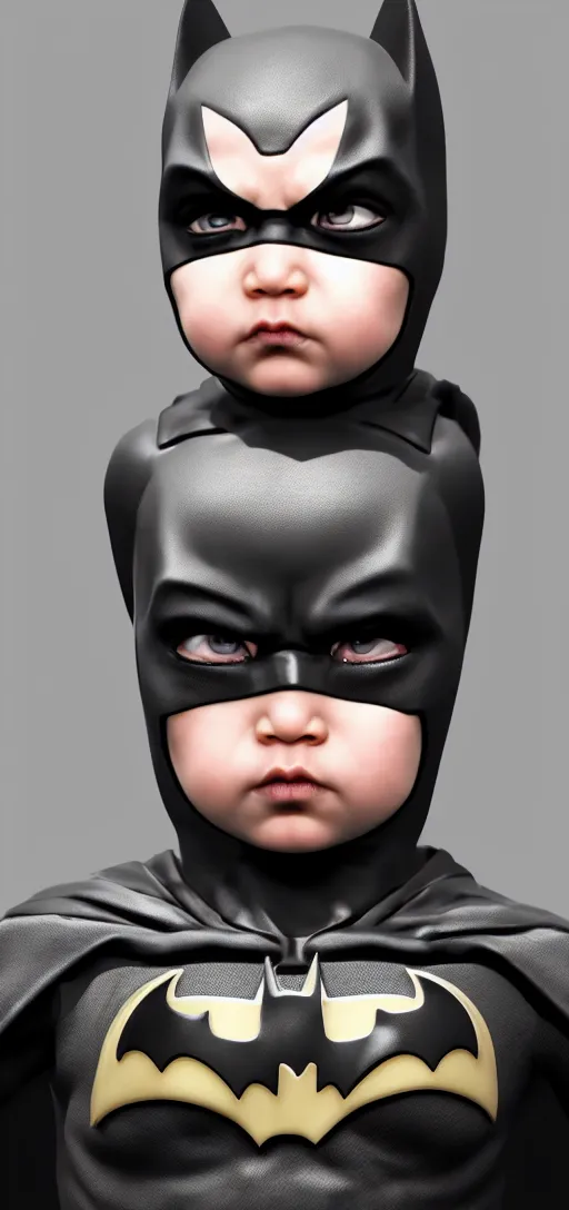 Image similar to portrait of baby batman in action pose, elegant, cinematic, cinematic lights, highly detailed, hdr, artstation, concept art, ambient light, 4 k, intricate details, highly professionally detailed, cgsociety, highly detailed