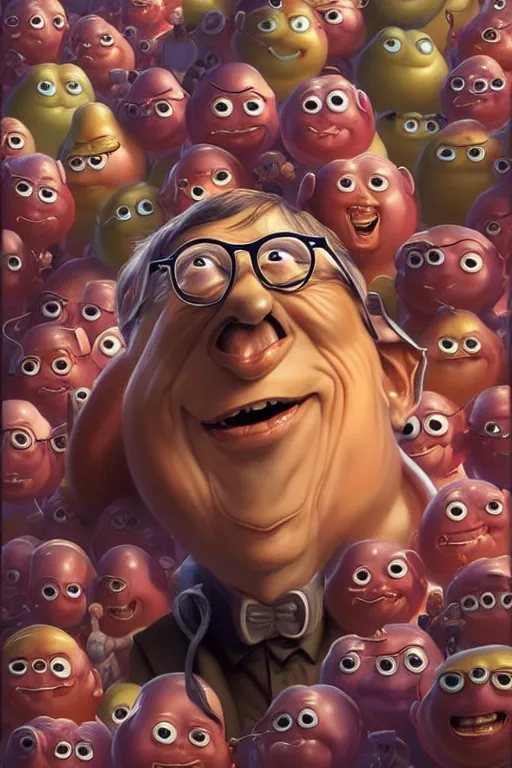 Image similar to bill gates face bill gates as the california raisins, hyper detailed, digital art, artstation, cinematic lighting, studio quality, smooth render, by peter mohrbacher, hajime sorayama, wayne barlowe, boris vallejo, aaron horkey, gaston bussiere, craig mullins