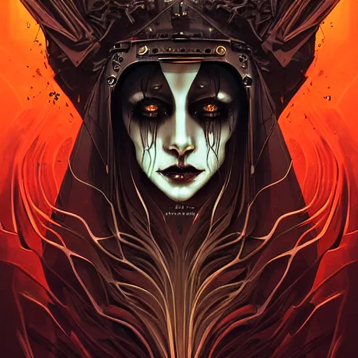 Prompt: queen of death. intricate portrait, occult cyberpunk, ancient futuristic, dark art, occult. by Petros Afshar