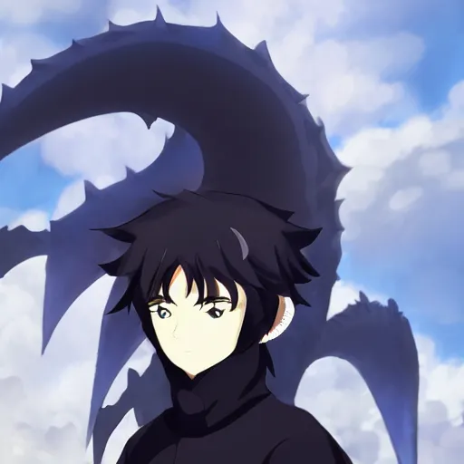 Prompt: high quality portrait of a black dragon. art by makoto shinkai, crunchyroll, pixiv, danbooru, hd, headshot, cinematic still, detailed anime face, bokeh, digital art, cel shading, vivid colors, ambient lighting