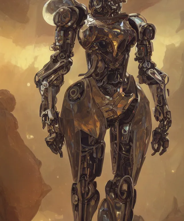 Prompt: fantasy magic portrait of a humanoid mecha cyberpunk! goddess art by artgerm and greg rutkowski and alphonse mucha, rule of thirds, golden ratio, Art Nouveau cyberpunk! style, mechanical accents!, mecha plate armor,long hair, fantasy, intricate, elegant, highly detailed, digital painting, artstation, concept art, smooth, sharp focus, flowing wires with leaves, rich deep moody colors