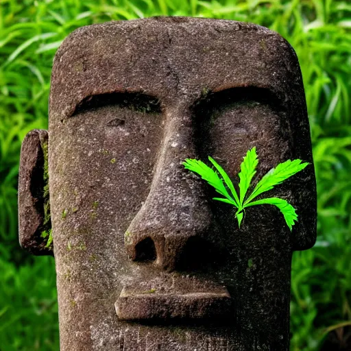 Prompt: moai head doing weed