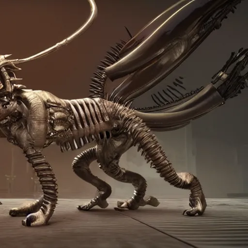 Prompt: unreal engine, xenomorph cat inspired by Giger