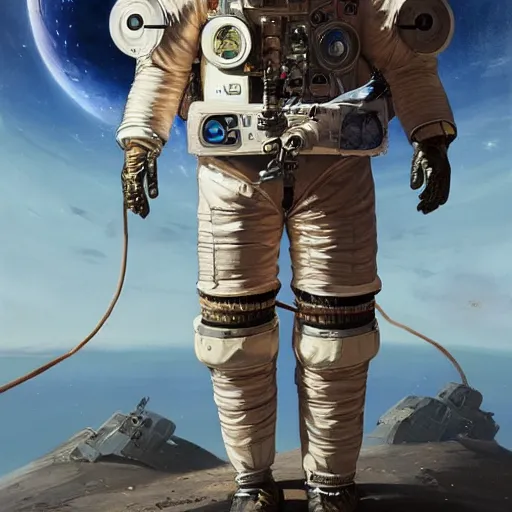 Image similar to steampunk astronaut in a spacesuit, highly detailed, by greg rutkowski, 4 k resolution