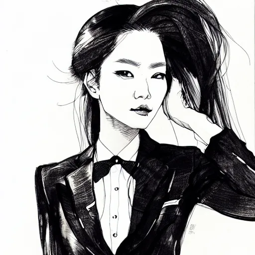 Image similar to ink drawing portrait of a woman in suit by jung gi kim