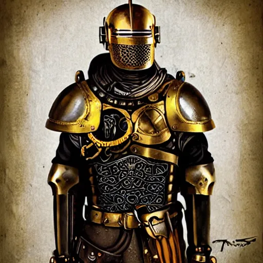 Image similar to Lofi steamPunk portrait medieval knight wearing black and gold plate armor Pixar style by Tristan Eaton Stanley Artgerm and Tom Bagshaw