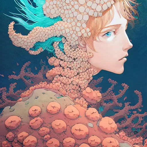 Prompt: woman with coral reef hair portrait soft light painted by james jean and katsuhiro otomo and erik jones, inspired by akira anime, smooth face feature, intricate oil painting, high detail illustration, sharp high detail, manga and anime 1 9 9 9