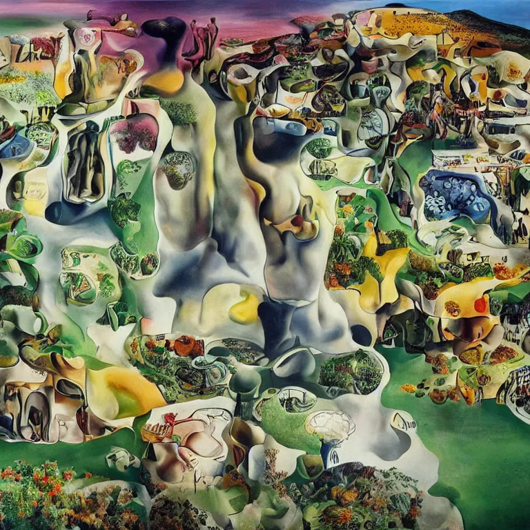 Image similar to dreaming from vertical farming, permaculture and a new life, painted bySalvador Dali