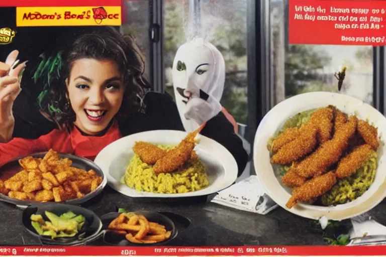 Image similar to mcdonald's fried bees with green spice meal, in 1 9 9 5, y 2 k cybercore, advertisement photo