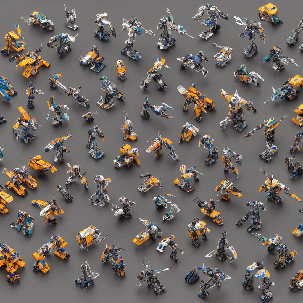 Image similar to a collection of tiny mecha robots, inside different color wooden boxes. top down photo, close macro photo. cinema 4d render , studio photo, 8k