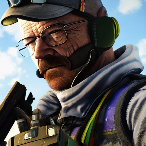 Image similar to walter white as a rainbow six siege operator, 4 k, highly detailed