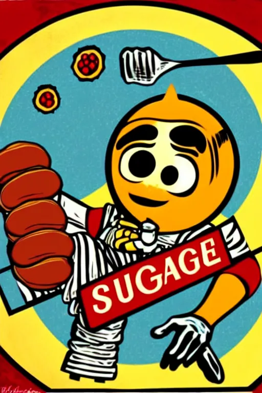 Image similar to nugget, sausage, bbq on plate, pop art, bioshock infinite art style