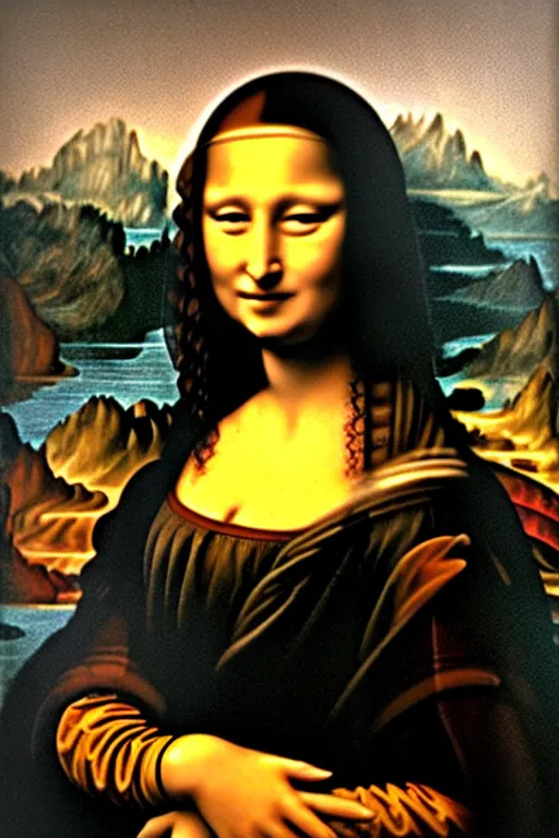 Image similar to Monica Bellucci as the Mona Lisa Painting