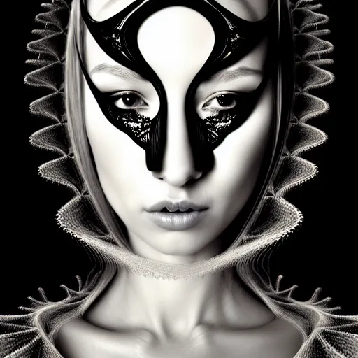 Prompt: portrait of a young beautiful woman with a mask. contemporary photograph and speed painting and fractal and mandelbulb and lines and scribble art. black and white. intricate, elegant, super highly detailed, professional digital painting, artstation, concept art, smooth, sharp focus, no blur, no dof, extreme illustration, Unreal Engine 5, Photorealism, HD quality, 8k resolution, cinema 4d, 3D, beautiful, cinematic, art by artgerm and greg rutkowski and alphonse mucha and loish and WLOP.
