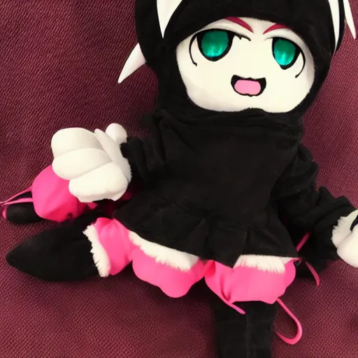 Image similar to cute fumo plush of a dark demon girl in a black hoodie