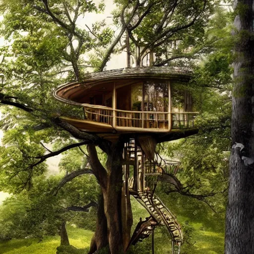 Image similar to a beautiful tree house by studio ghibili situated on a hill, trending on artstation, he