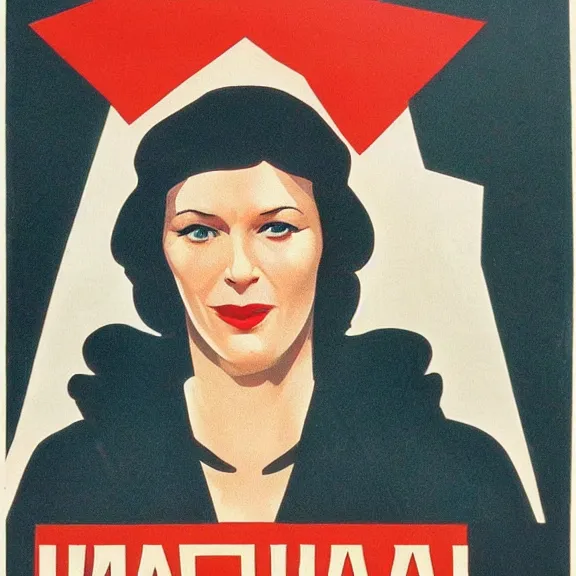 Image similar to soviet propaganda poster with cate blanchet, ultra detailed, soviet realism,