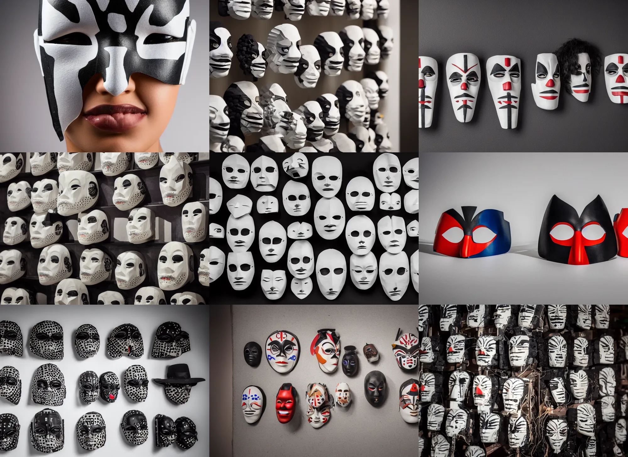 Prompt: photo still of sellee display of domino masks, 8 k, studio lighting bright ambient lighting key light, 8 5 mm f 1. 8