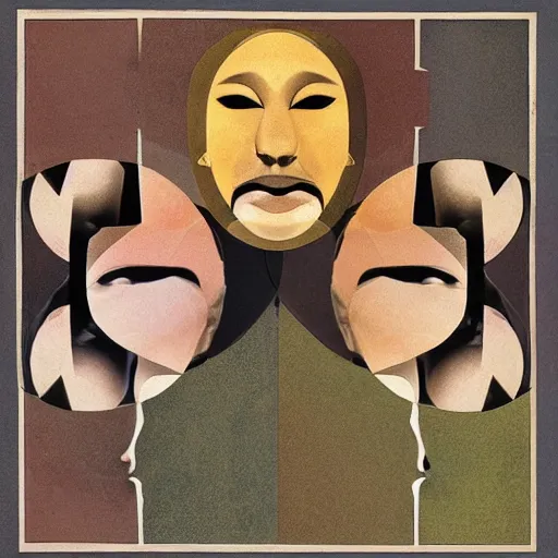 Image similar to A beautiful mixed mediart of a human head. The head is seen from multiple perspectives at once, as if it is being turned inside out or seen through a kaleidoscope. Every angle and curve of the head is explored and emphasized, creating an optical illusion that is both confusing and mesmerizing. icy, isotype by Jean Arp somber