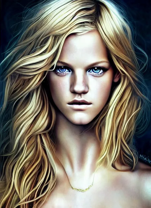 Image similar to portrait photo of a gorgeous young erin heatherton with intricate detailed dragon eyes in the style of stefan kostic realistic sharp