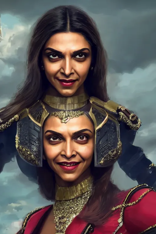 Image similar to Portrait of Deepika Padukone as Baroness in G.I, Joe, with evil smile, in a movie still cinematic, artstation, Greg rutkowski, UHD 8K