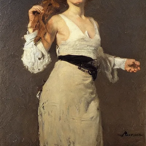 Image similar to portrait of a female boxer by alfred stevens