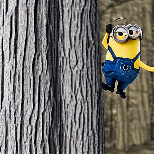 Image similar to a still of a minion in the blair witch project, hyper realistic