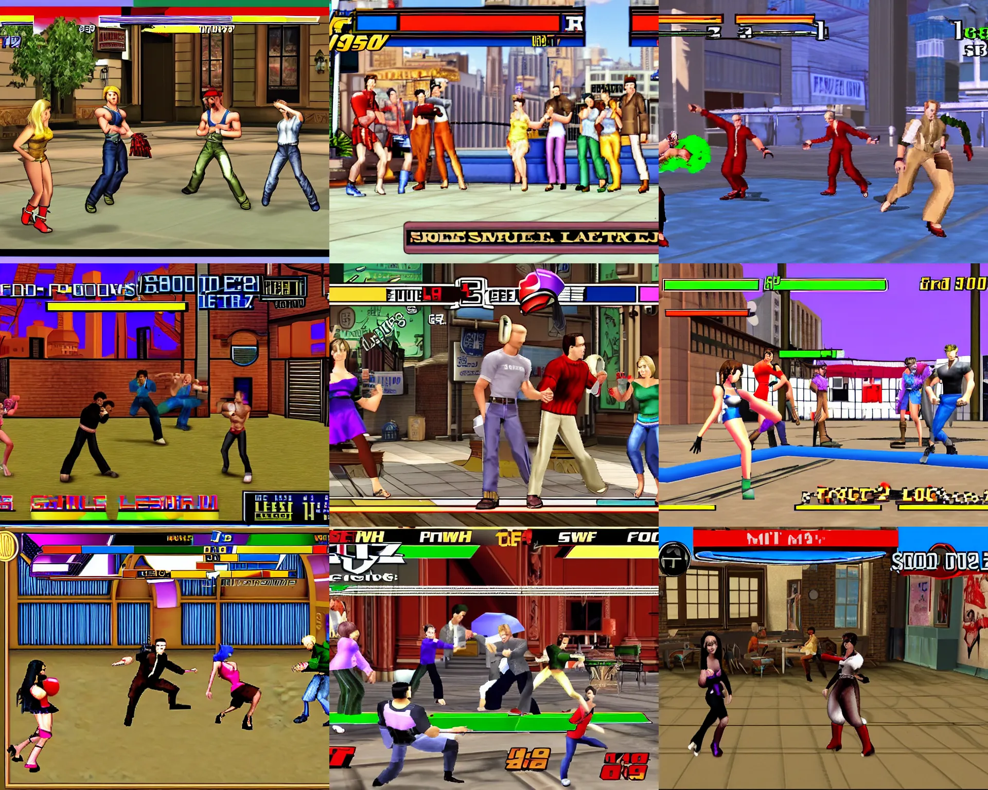 Prompt: screencap of NBC's Friends (2001) fighting game developed by Midway. Sony PlayStation 2 graphics. Aliasing, lo-res textures, 480i NTSC.