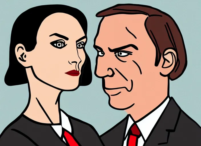 Image similar to kim wexler and saul goodman, ilustration by malika favre