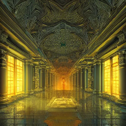 Image similar to Photorealistic ethereal dream palace in the style of Michael Whelan and Gustave Dore. Hyperdetailed photorealism, 108 megapixels, amazing depth, glowing rich colors, powerful imagery, psychedelic Overtones, 3D finalrender, 3d shading, cinematic lighting, artstation concept art