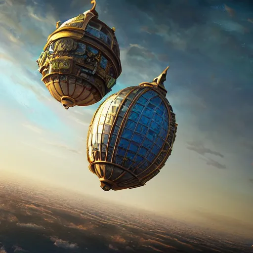 Image similar to enormous flying city!! in a gigantic faberge egg, sky!!!, steampunk, aetherpunk, fantasy art, unreal engine,