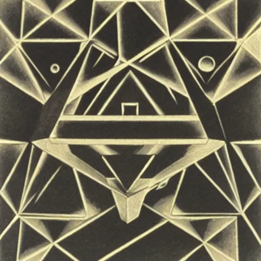 Image similar to “Impossible platonic solids, optical illusion art by M.C. Escher, lithograph, 1959”